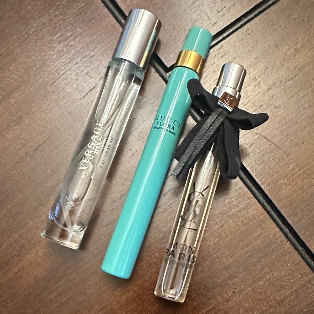 Versace Men, Gucci Flora Gorgeous Jasmine, and YSL Mon Paris Fragrance bundle